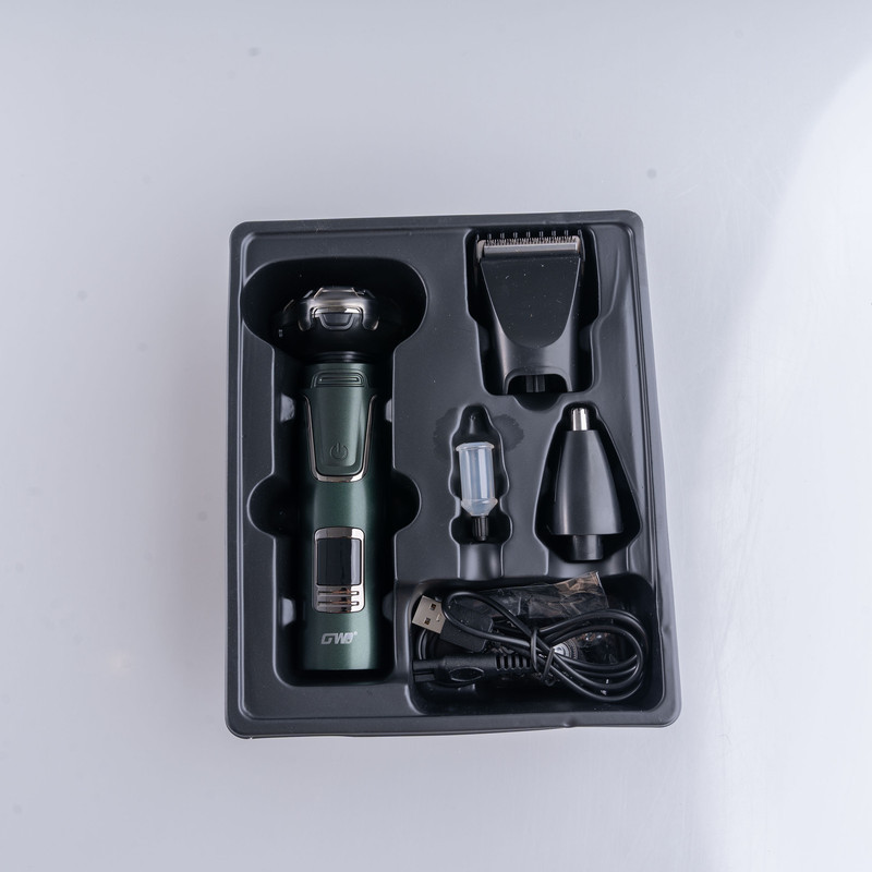 ست ماشین اصلاح موی صورت و بینی شارژی جی دبلیو مدل GW-9936B، اصلاح به صورت صفر زن، خط زن و حجم زن، منبع انرژی با باتری، تکنولوژی اصلاح به صورت برش چرخشی، اندازه اصلاح 0.1 میلی‌متر، مدت زمان شارژ 60 دقیقه و مدت زمان استفاده پس از شارژ 150 دقیقه، ضد آب