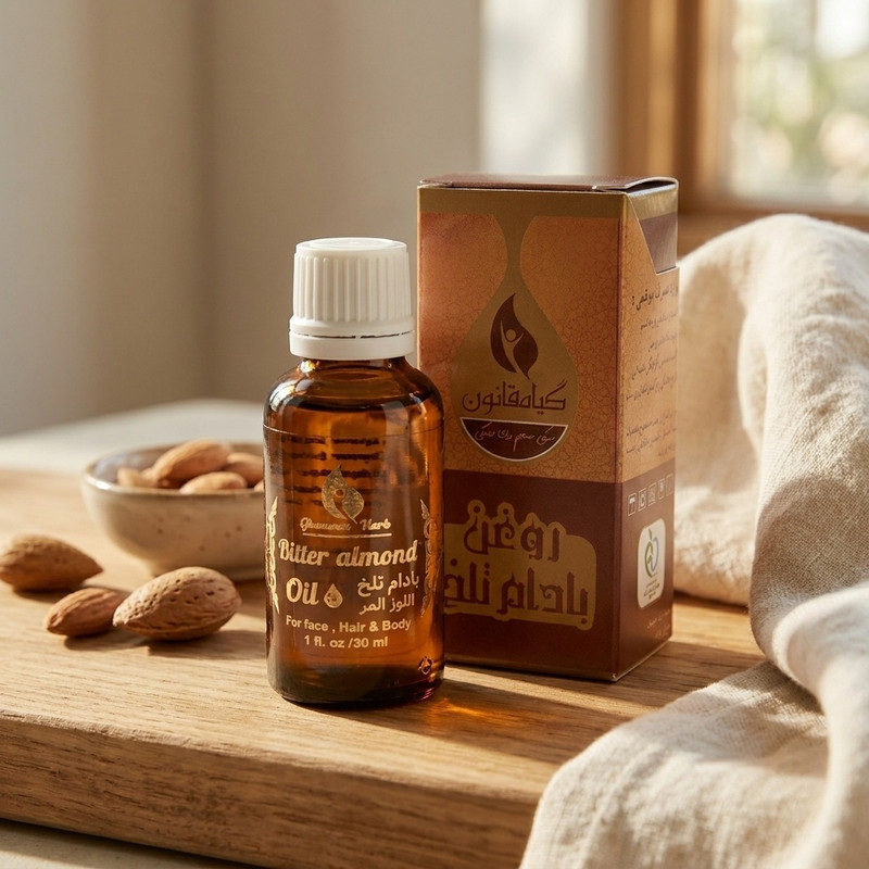 روغن بادام تلخ گیاه قانون مدل 012 حجم 30 میلی‌لیتر مناسب پوست، مو و بدن، حاوی عصاره طبیعی بادام تلخ برای تقویت و تغذیه پوست و مو