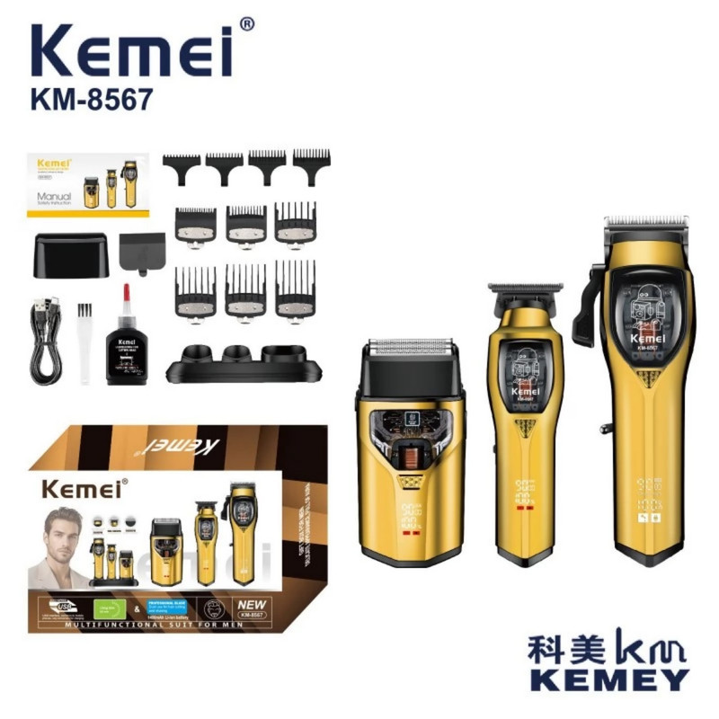 ماشین اصلاح موی سر و صورت شارژی کیمی مدل km-8567 مجموعه 3 عددی