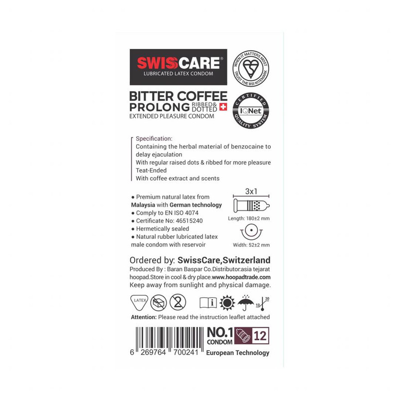 کاندوم سوئیس کر مدل Bitter Coffee prolong بسته 12 عددی