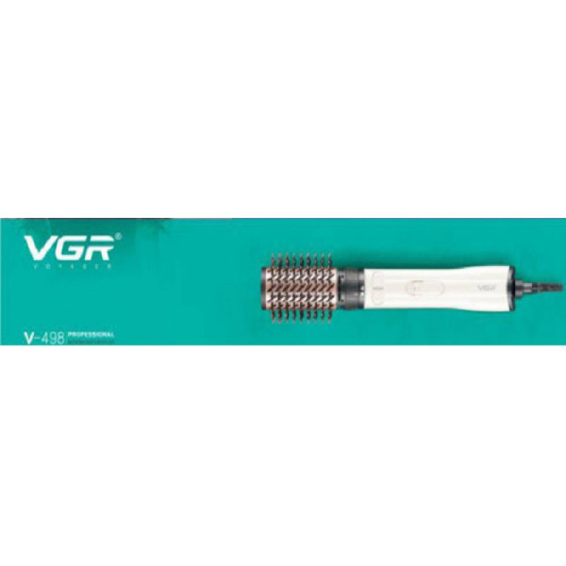 سشوار برس‌دار چرخشی 1200 وات وی جی ار مدل v-498، موتور DC، وزن 500 گرم، دارای سری برس‌دار گرد باریک، سری برس‌دار گرد پهن با ویژگی صاف‌کنندگی، حجم‌دهندگی، با قابلیت باد سرد، فناوری تولید یون