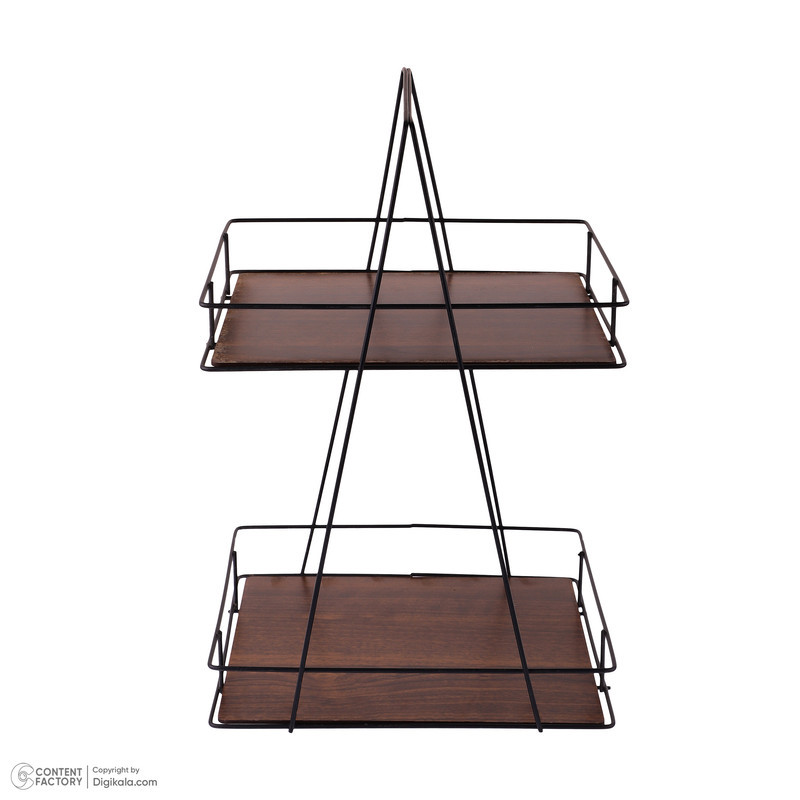 استند پذیرایی دو طبقه MDF و فلز مدل دو طبقه کف چوبی با طراحی مربع و وزن 615 گرم، مناسب سرو و پذیرایی با استحکام بالا و امکان استفاده در فضای داخلی