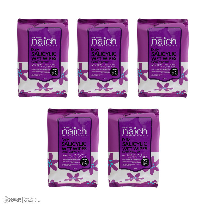 دستمال مرطوب ناژه مدل Salicylic پنج بسته 27 عددی