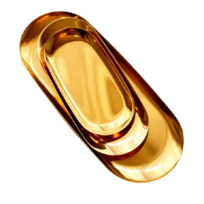 سینی سرو استیل مجموعه سه عددی شامل سایز کوچک 18x8، متوسط 23x9 و بزرگ 26x11 سانتی‌متر