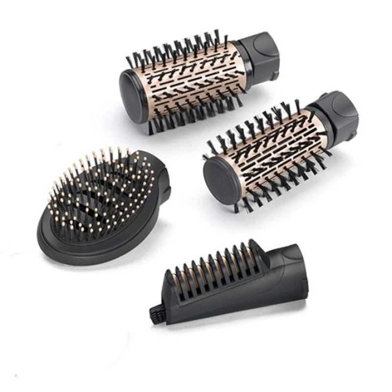 سشوار برس‌دار چرخشی 1000 وات بابیلیس مدل AS964ROE، موتور DC، وزن 1050 گرم، دارای سری برس‌دار گرد باریک، سری برس‌دار تخت، سری چرخشی، سری دندانه‌دار با ویژگی صاف‌کنندگی، با قابلیت فناوری تولید یون