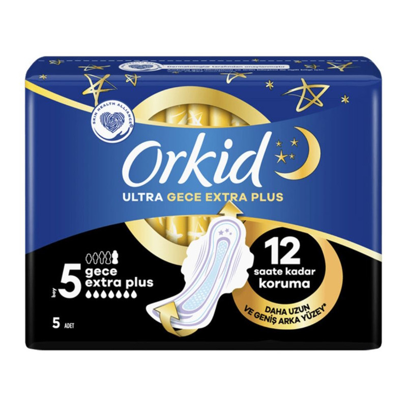 نوار بهداشتی بالدار مشبک نازک ضد حساسیت روز و شب اورکید مدل Ultra Gece Extera Plus با جذب بالا سایز 5 بسته 5 عددی