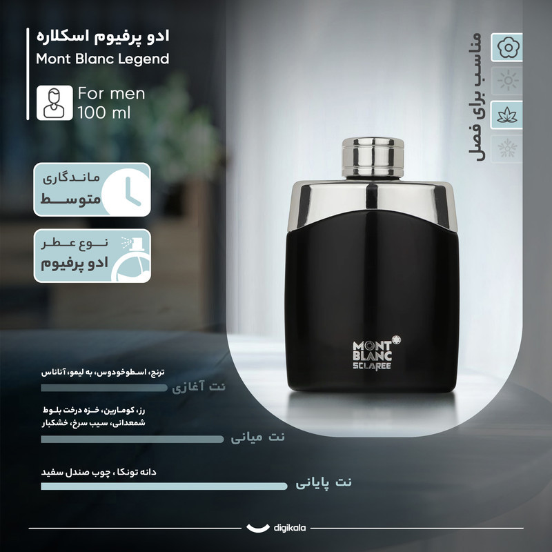 ادو پرفیوم مردانه اسکلاره مدل Mont Blanc Legend با رایحه شیرین و خنک حجم 100 میلی لیتر