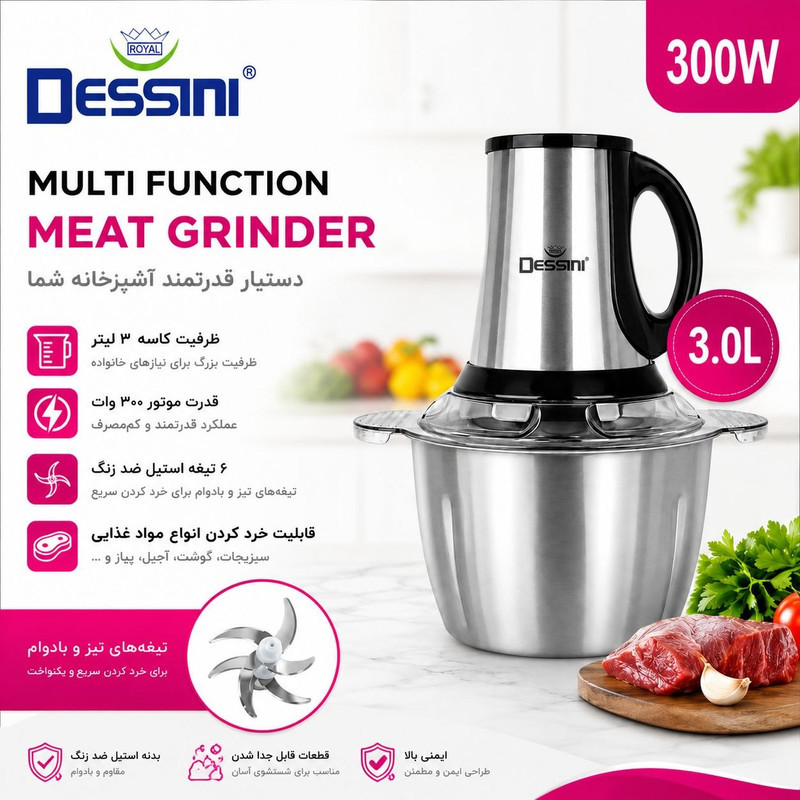 خردکن 3000 میلی لیتر دو کاسه دسینی مدل RDG-3