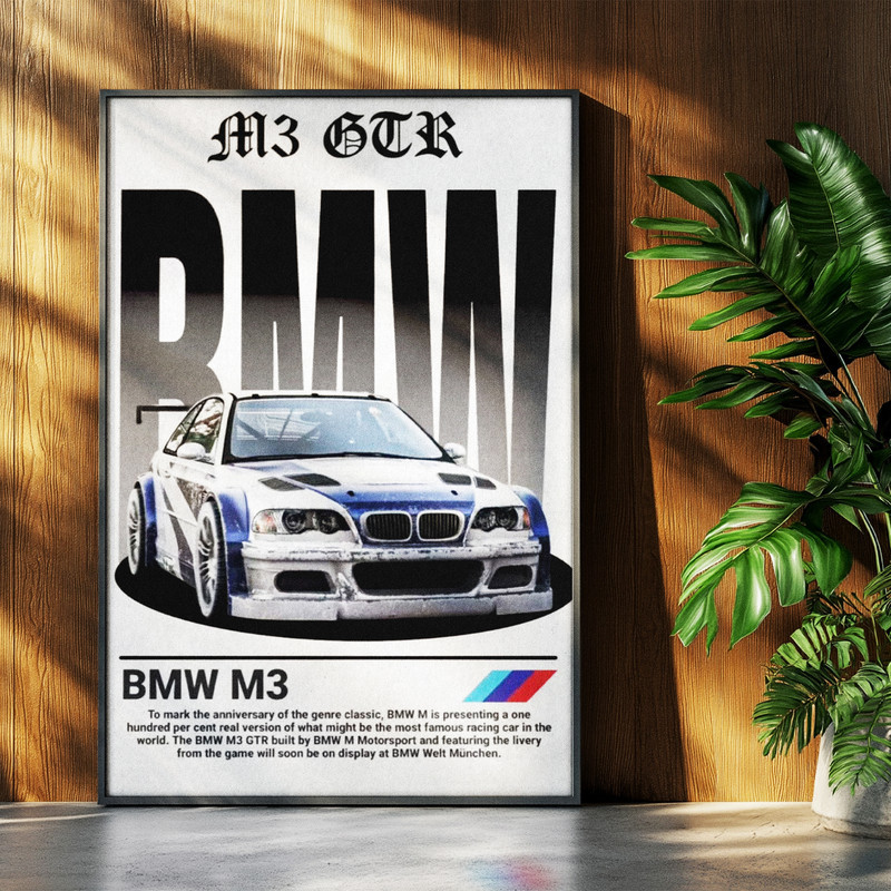 تابلو بکلیت طرح ماشین و خودرو بی ام و BMW M3 GTR NEED FOR SPEED MOST WANTED مدل b-po1667 فریم مشکی