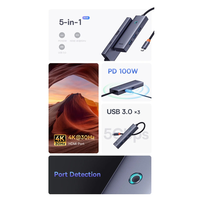 هاب 5 پورت USB-C باسئوس مدل BS-OH150