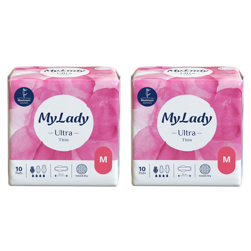 نوار بهداشتی مشبک خیلی نازک روز و شب مای لیدی مدل Instant Dry با جذب زیاد سایز متوسط دو بسته 10 عددی