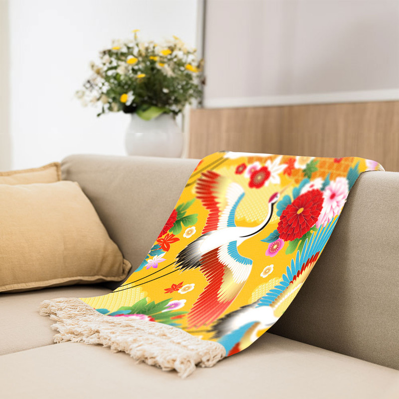 شال مبل طرح درنای رویایی کد F2SH1008 سایز100x180 سانتی متر