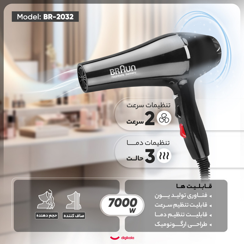 سشوار نیمه حرفه‌ای مدل BR-2032