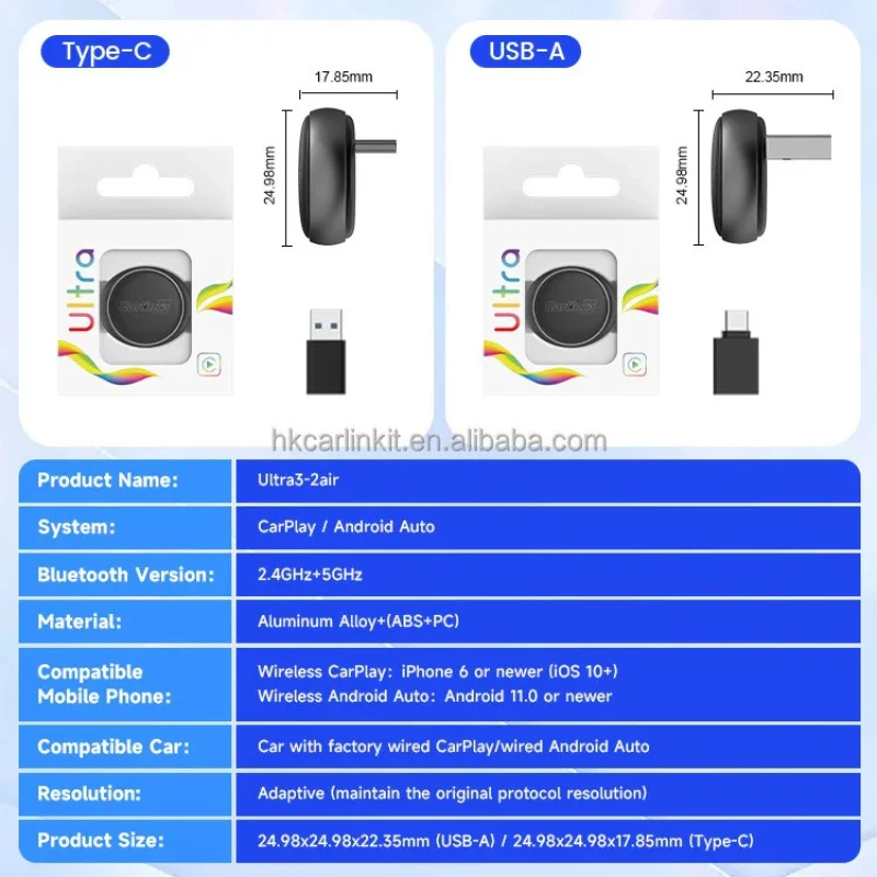دانگل وایرلس کارپلی و اندروید اتو کارلینکیت مدل Carlinkit Mini Ultra3