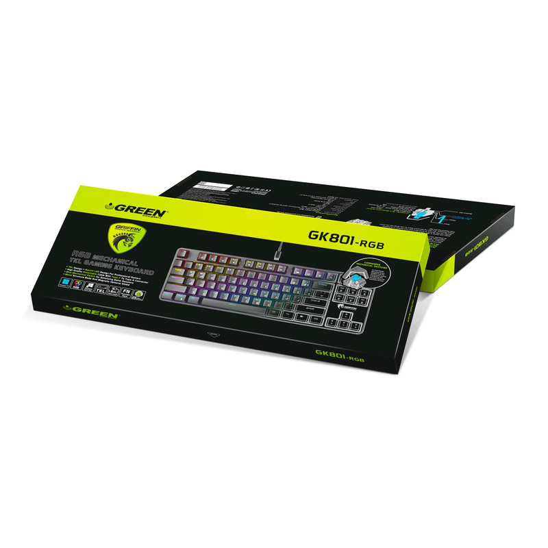 کیبورد گیمینگ گرین مدل GK801-RGB، سوئیچ مکانیکال آبی، Tenkeyless، نورپردازی RGB