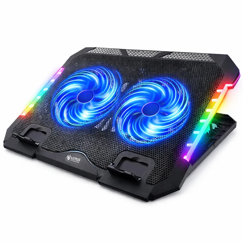 پایه خنک‌کننده لپ‌تاپ گیمینگ لوتوس مدل GF219-RGB دارای دو عدد فن مناسب برای لپ تاپ‌های 13 تا 16 اینچی
