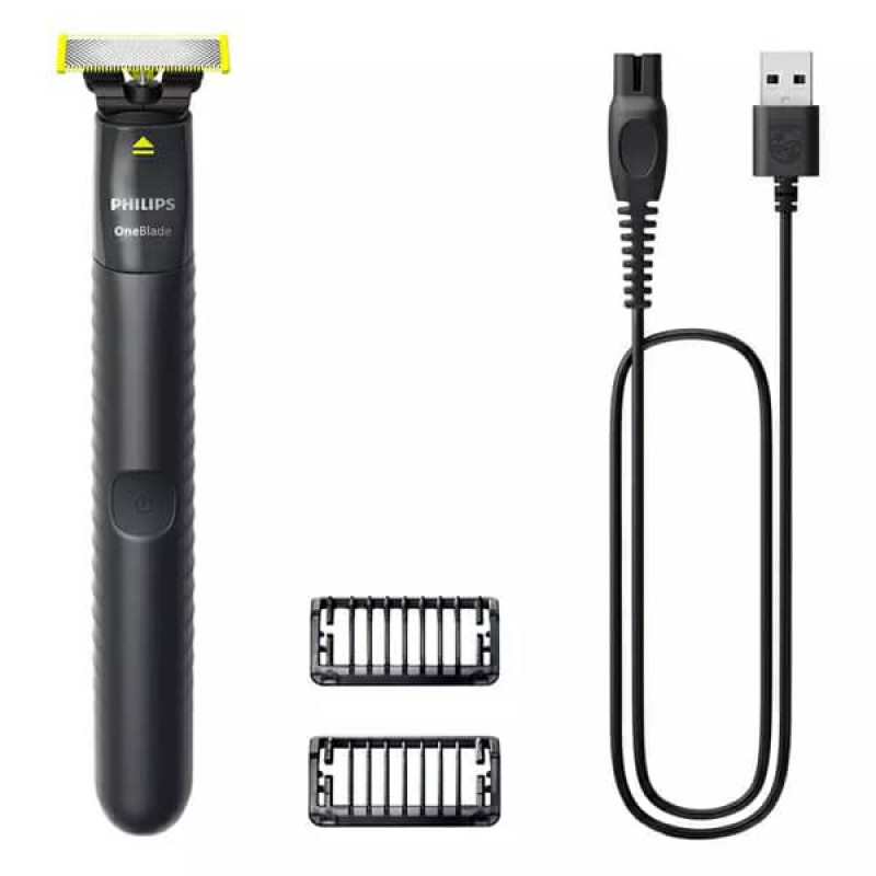 ماشین اصلاح موی صورت فیلیپس مدل QP1424.10 شارژی با تکنولوژی OneBlade، ضدآب، قابل استفاده خشک و مرطوب، تیغه استیل ضد زنگ، اصلاح صفر زن، دارای دو شانه 1 و 3 میلی‌متری، شارژ USB با 30 دقیقه استفاده مداوم