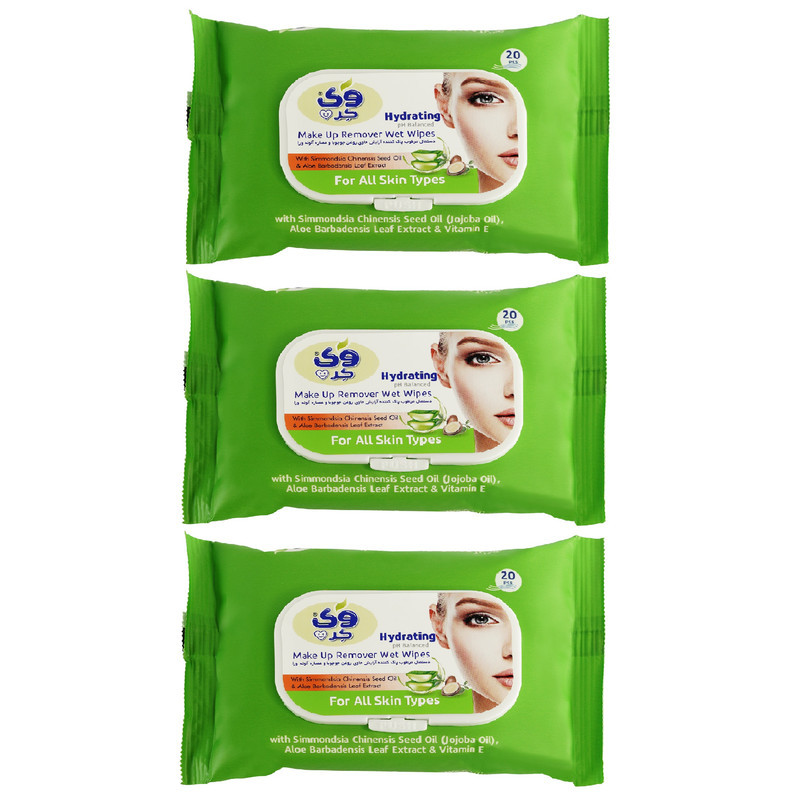 دستمال مرطوب وی کر مدل Jojoba-Aloe Vera سه بسته 20 عددی