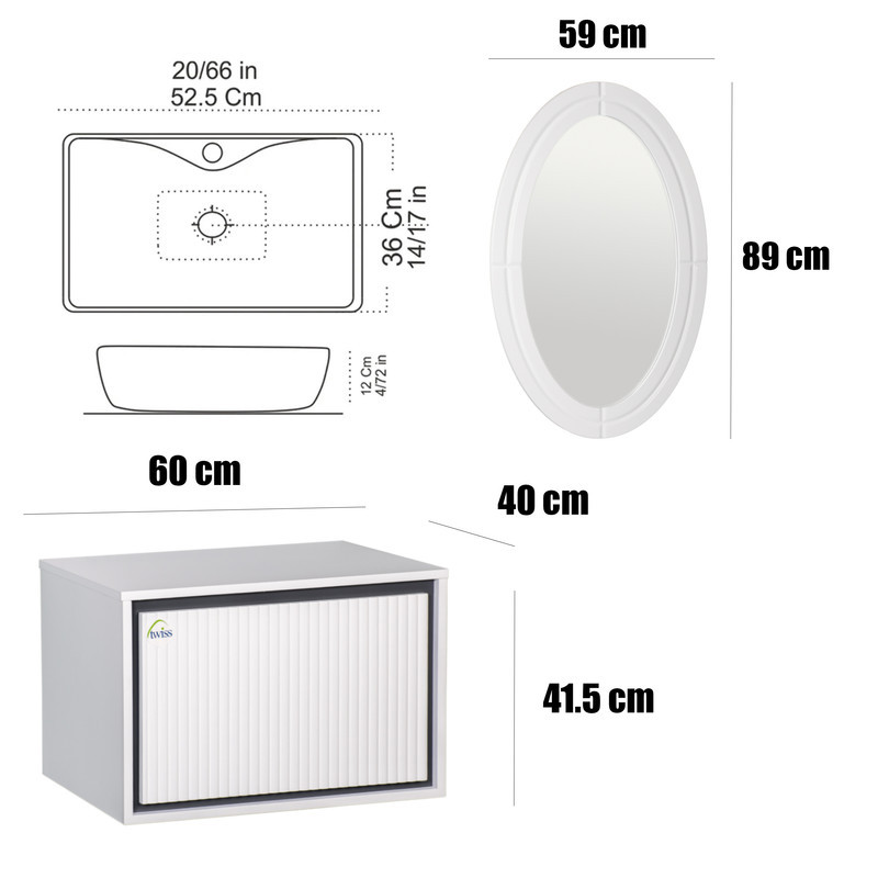ست کابینت و روشویی توییس مدل tws 1036 M به همراه آینه