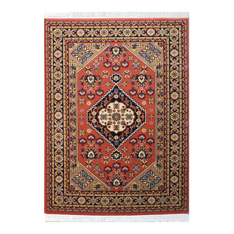 فرش ماشینی 320 شانه زمینه مسی حاشیه مسی مدل ستاره کویر یزد کلکسیون شاهسون کد SH-B005-5039