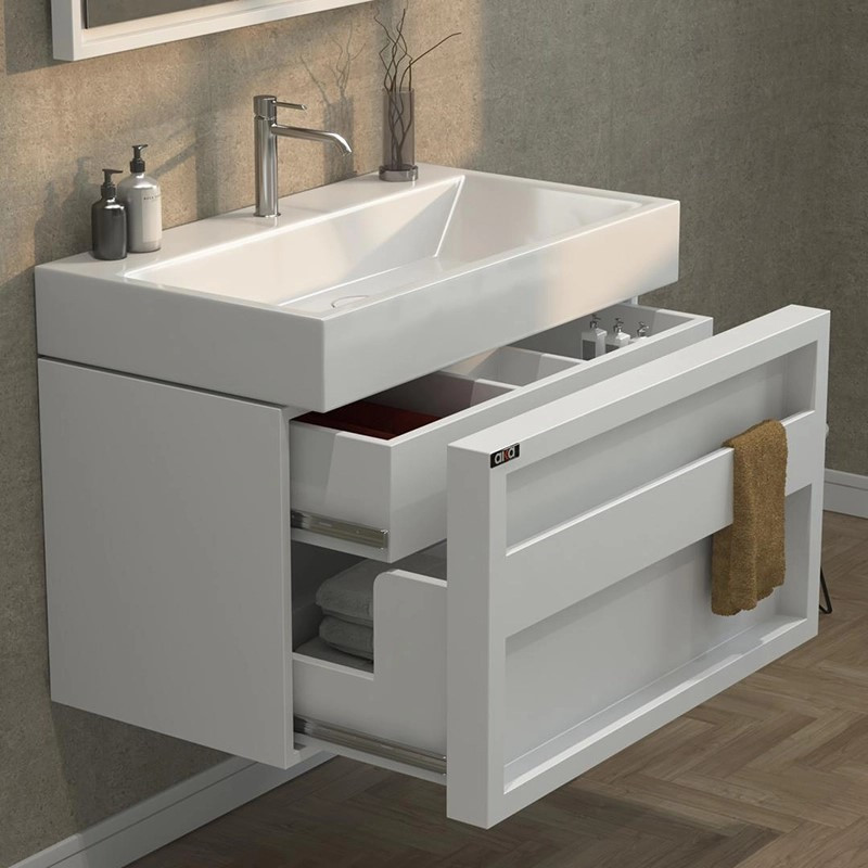 ست کابینت و روشویی آلکا مدل 2070 طرح کشودار به همراه آینه