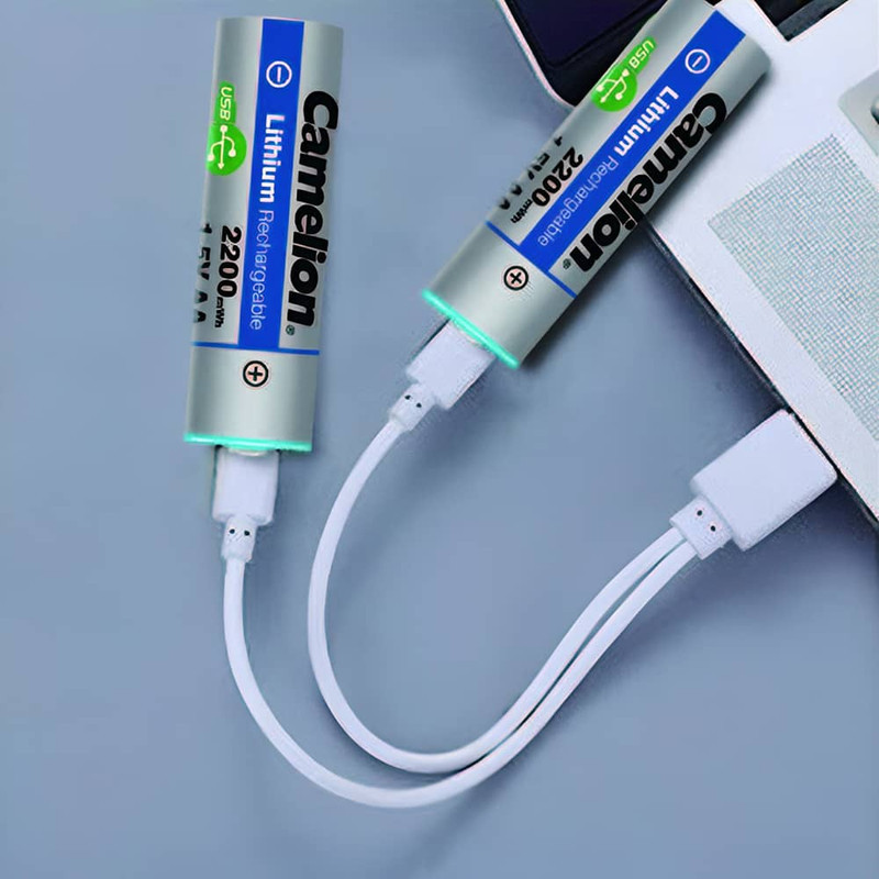 باتری قلمی و نیم قلمی قابل شارژ کملیون مدل USB-TYPE C-LI-ION ظرفیت 2200-650 میلی آمپر بسته ۴ عددی