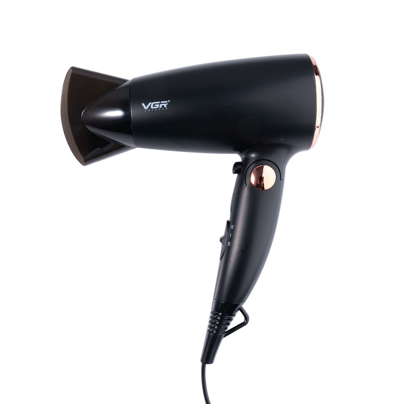 سشوار مسافرتی 1600 وات وی جی ار مدل V-439، موتور DC، وزن 300 گرم، المنت فلز، دارای سری متمرکز‌کننده باریک با ویژگی حجم‌دهندگی، با قابلیت باد سرد