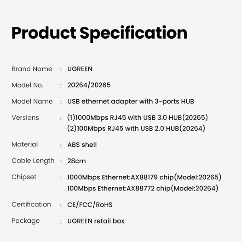 هاب USB3.0 سه پورت یوگرین مدل CR103-20265