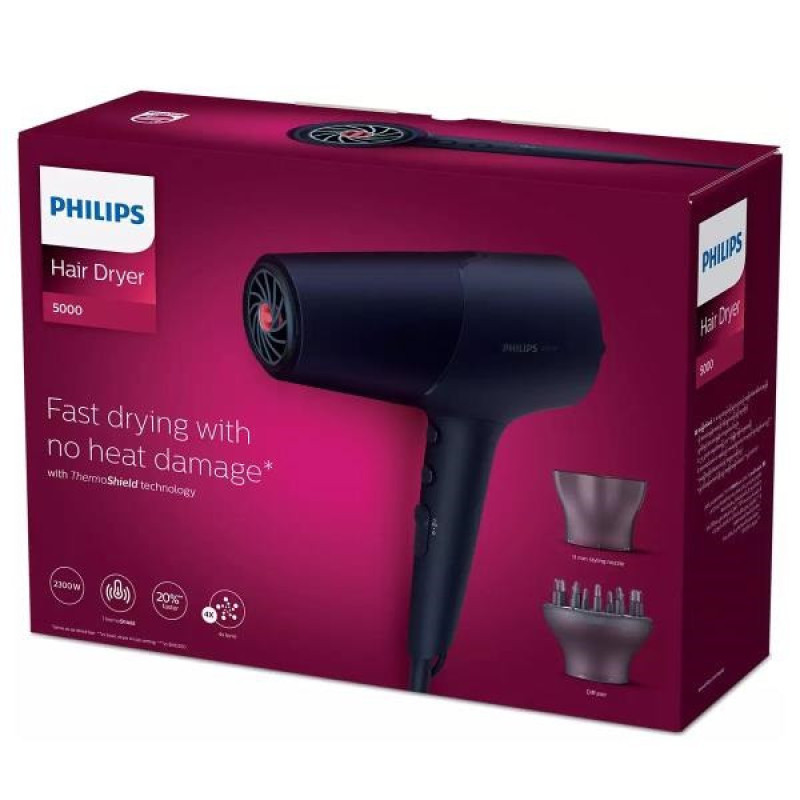 سشوار حرفه‌ای 2300 وات فیلیپس مدل BHD510، موتور DC، وزن 330 گرم، المنت سرامیک تورمالین، دارای سری دیسپانسر، متمرکز‌کننده باریک با ویژگی صاف‌کنندگی، با قابلیت فناوری تولید یون