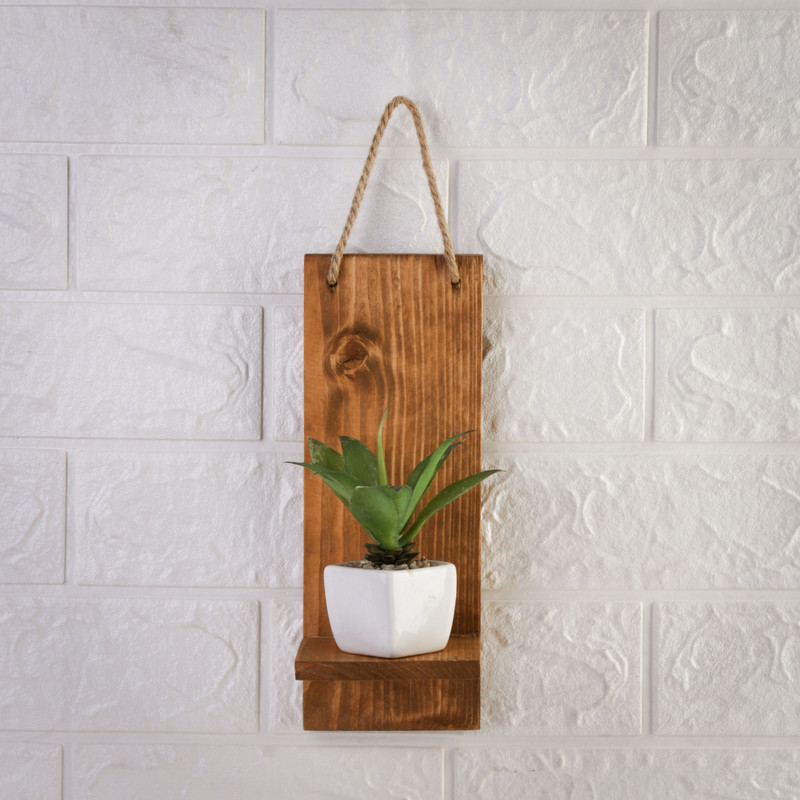 استند دیواری گلدان چوبی با طناب کنفی مناسب کاکتوس و ساکولنت، ابعاد 10×9×25 سانتی‌متر، وزن 100 گرم