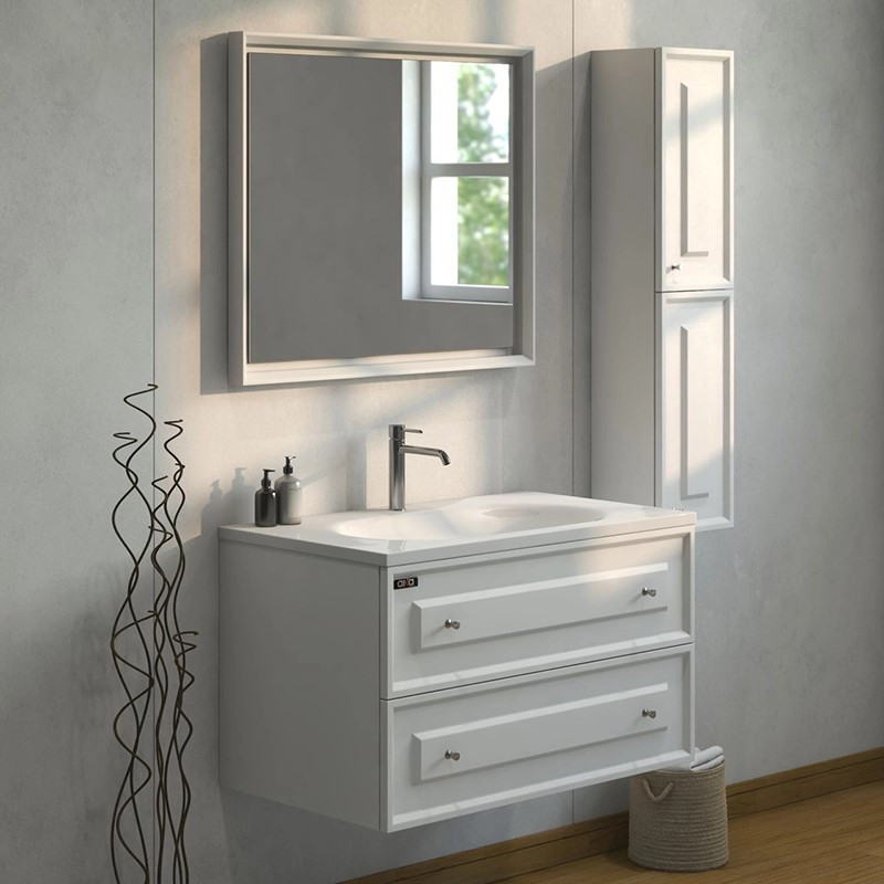 ست کابینت و روشویی دیواری آلکا مدل 3075 کلاسیک به همراه باکس و آینه