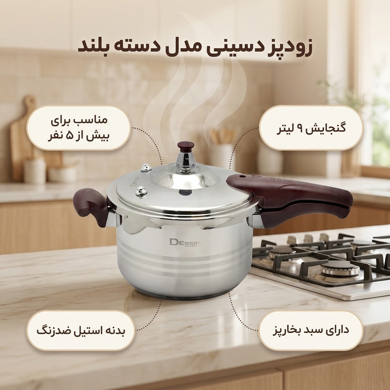 زودپز دسینی مدل دسته بلند گنجایش 9 لیتر