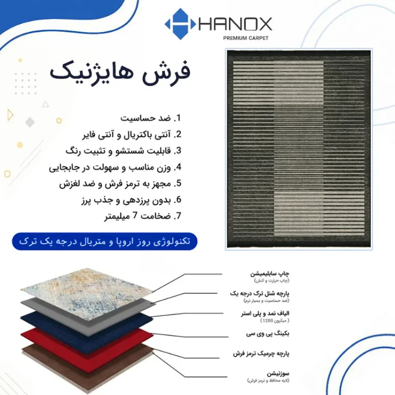 فرش ماشینی 1000 شانه هانوکس زمینه خاکستری حاشیه طوسی کرم مدل مینیمال کد HANM.0018.3