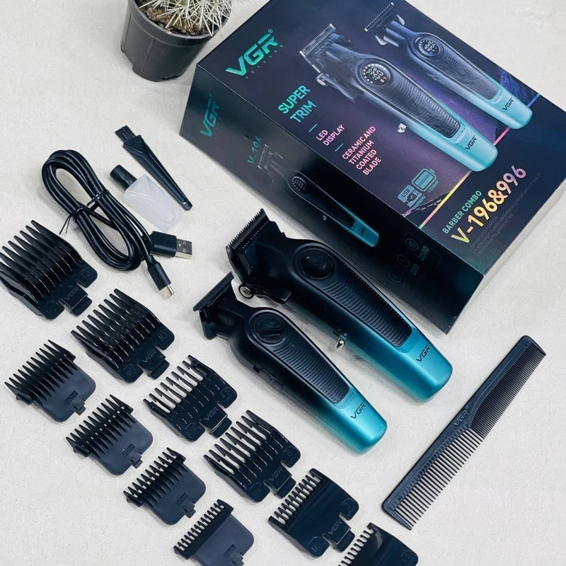 ماشین اصلاح موی سر و صورت شارژی وی جی ار مدل V-196 & 996 مجموعه 2 عددی
