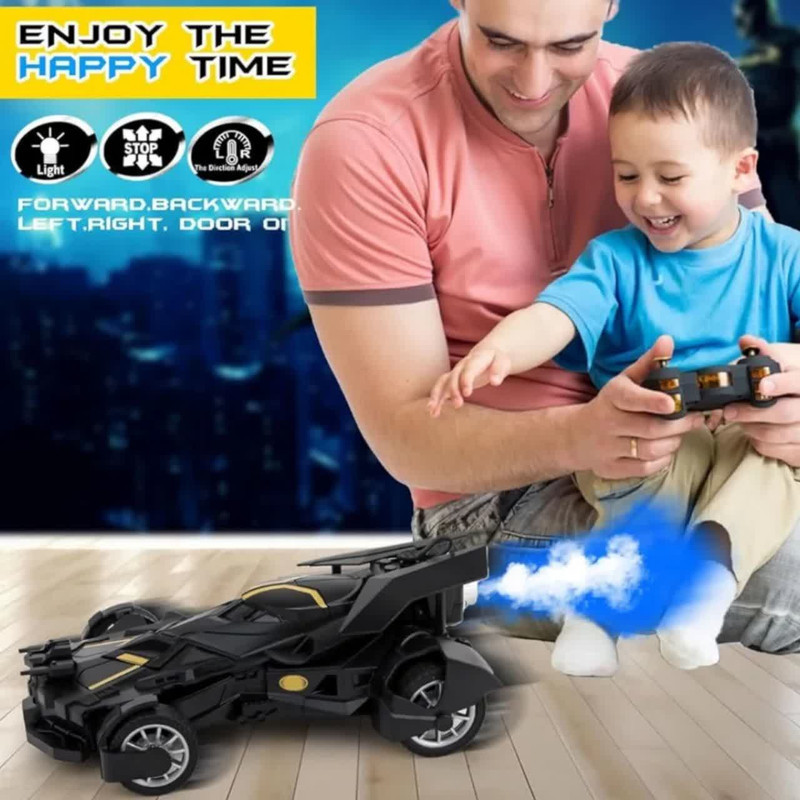ماشین بازی کنترلی ناب سل مدل بتمن شارژی دودزا چراغدار همراه با فیگور بتمن BATMAN REMOTE CONTROL SPRAY CAR