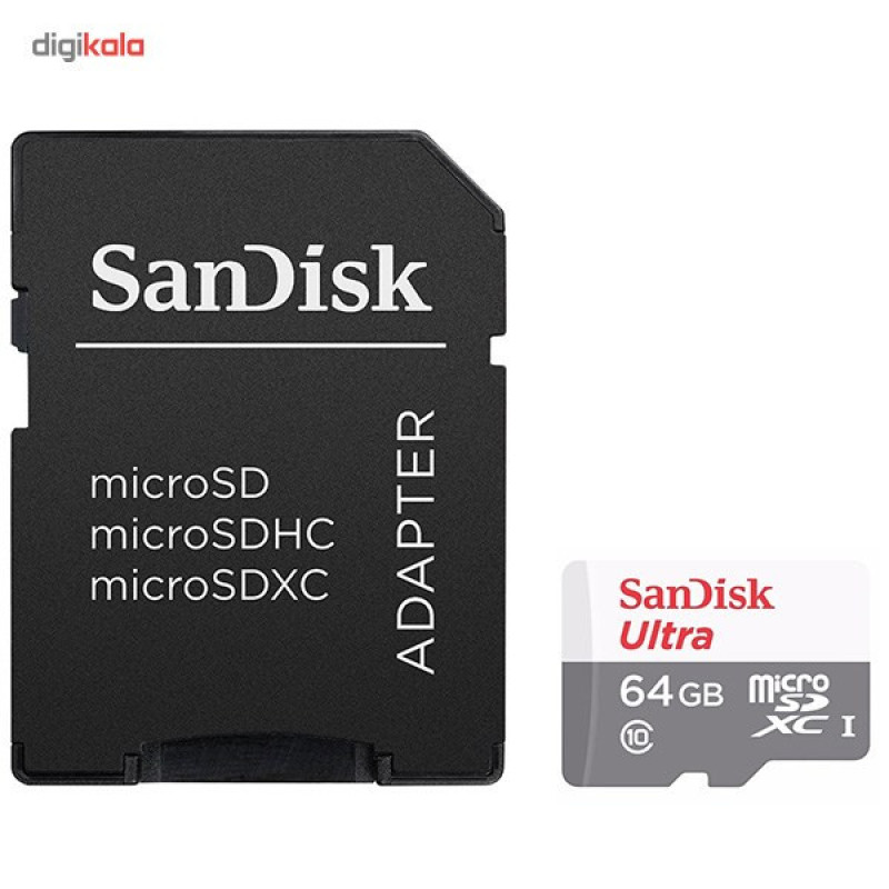 کارت حافظه microSDXC سن دیسک مدل Ultra کلاس 10 استاندارد UHS-I U1 سرعت 48MBps 320X همراه با آداپتور SD ظرفیت 64 گیگابایت