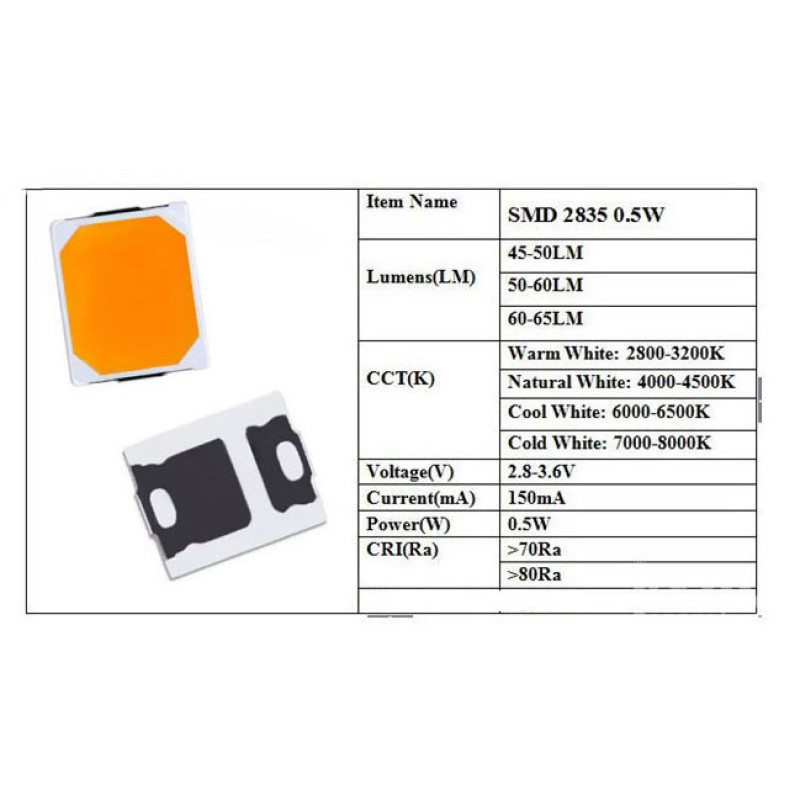 دیود LED مدل 2835W بسته‌ 50 عددی