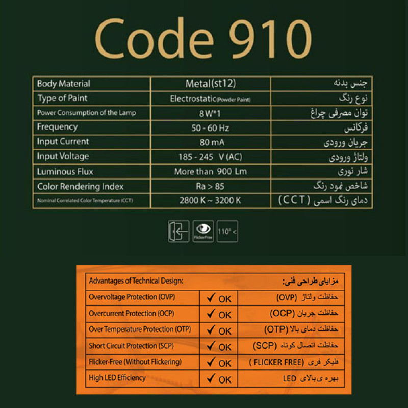 چراغ دیواری مدل دکوراتیو کد 910