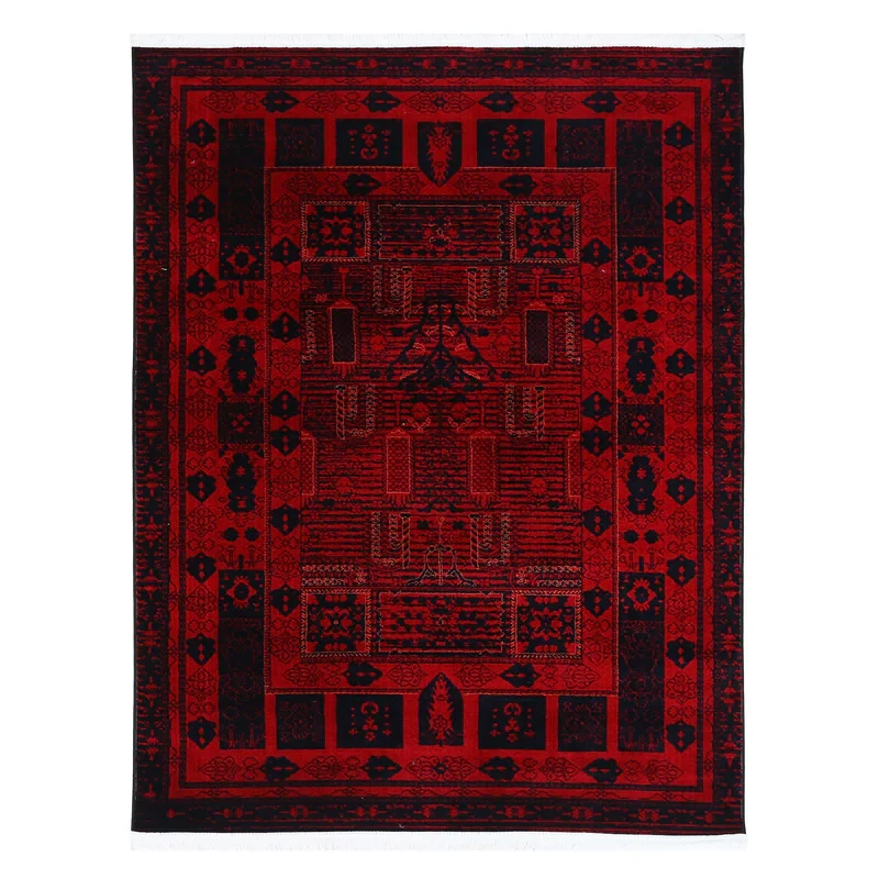 فرش ماشینی 400 شانه دنیای فرش زمینه قرمز حاشیه سرمه ای مدل پریسا کد 1580