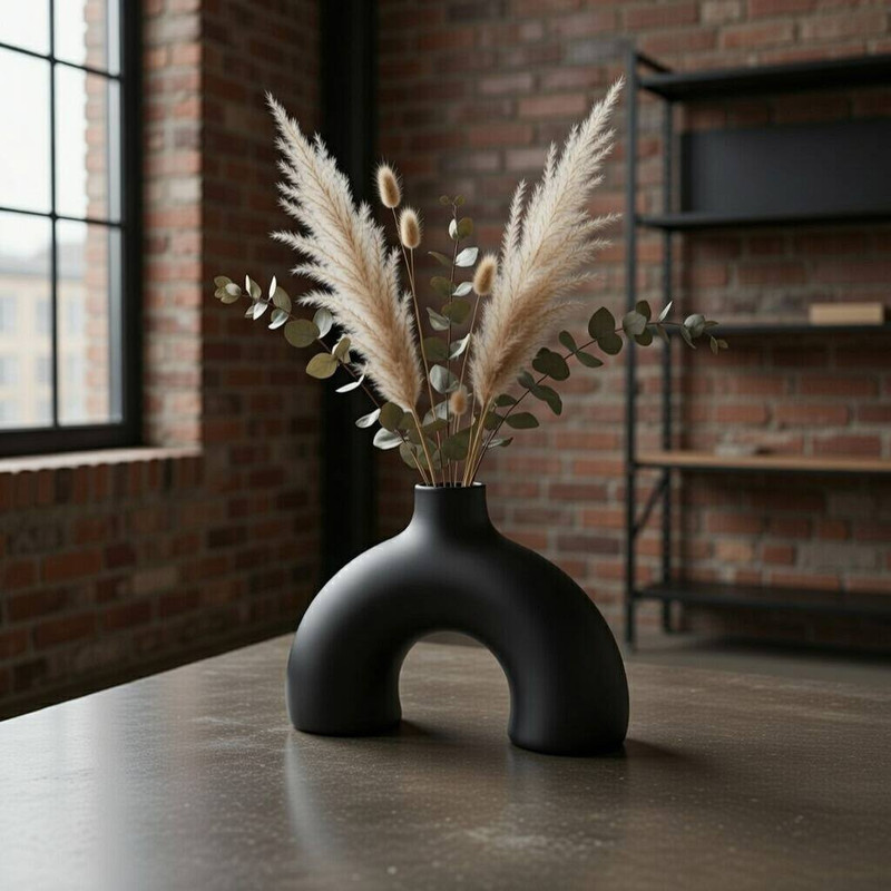 گلدان دکوری سفالی رومیزی با فرم کروی مناسب گل‌های خشک و تزئینی مدل nim donut کد d1 با ابعاد 18x20x18 سانتی‌متر و وزن 200 گرم