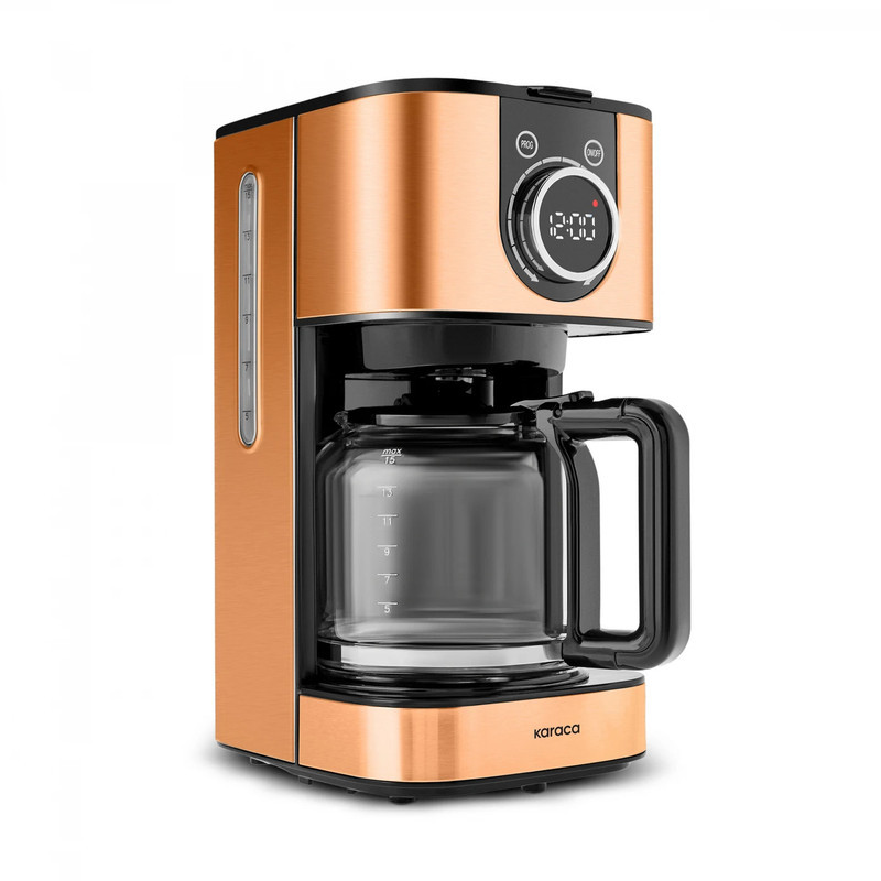 قهوه‌ساز کاراجا مدل INOX XL 2303، ظرفیت دم‌آوری بیشتر از ده فنجان با فیلتر استیل ضد زنگ، دارای صفحه گرم نگهدارنده قهوه و تعیین غلظت قهوه