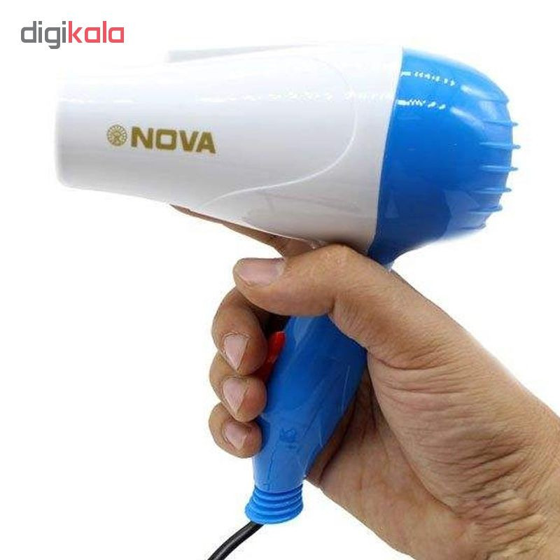 سشوار مسافرتی 1000 وات نووآ مدل NV-1290 کد 104000133، موتور AC، وزن 154 گرم، المنت فلز، با ویژگی پخش یکنواخت گرما