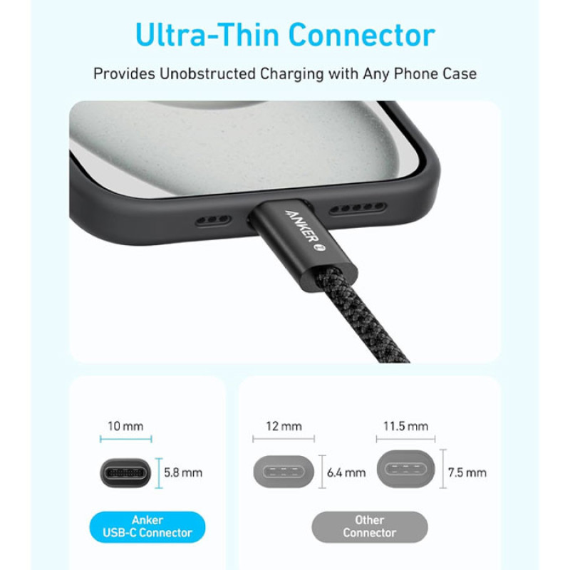 کابل تبدیل USB-C به USB-C انکر مدل  Zolo A8060 طول 1.8 متر با توان 240 وات