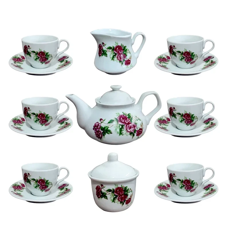 سرويس چای خوری 17 پارچه مرجان مدل گل سرخی  کد 7200510391