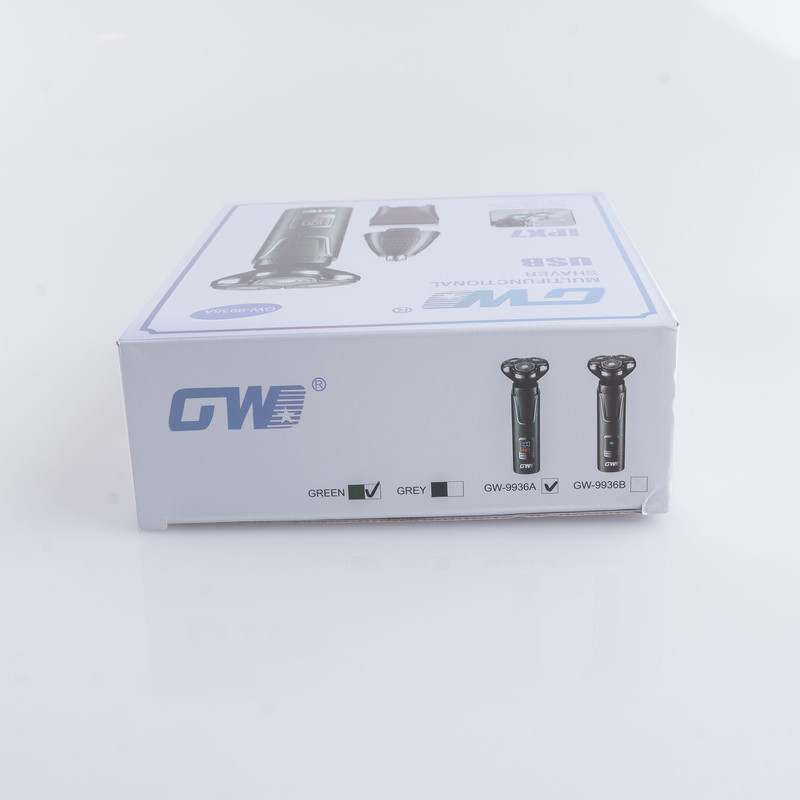 ست ماشین اصلاح موی صورت و بینی شارژی جی دبلیو مدل GW-9936B، اصلاح به صورت صفر زن، خط زن و حجم زن، منبع انرژی با باتری، تکنولوژی اصلاح به صورت برش چرخشی، اندازه اصلاح 0.1 میلی‌متر، مدت زمان شارژ 60 دقیقه و مدت زمان استفاده پس از شارژ 150 دقیقه، ضد آب