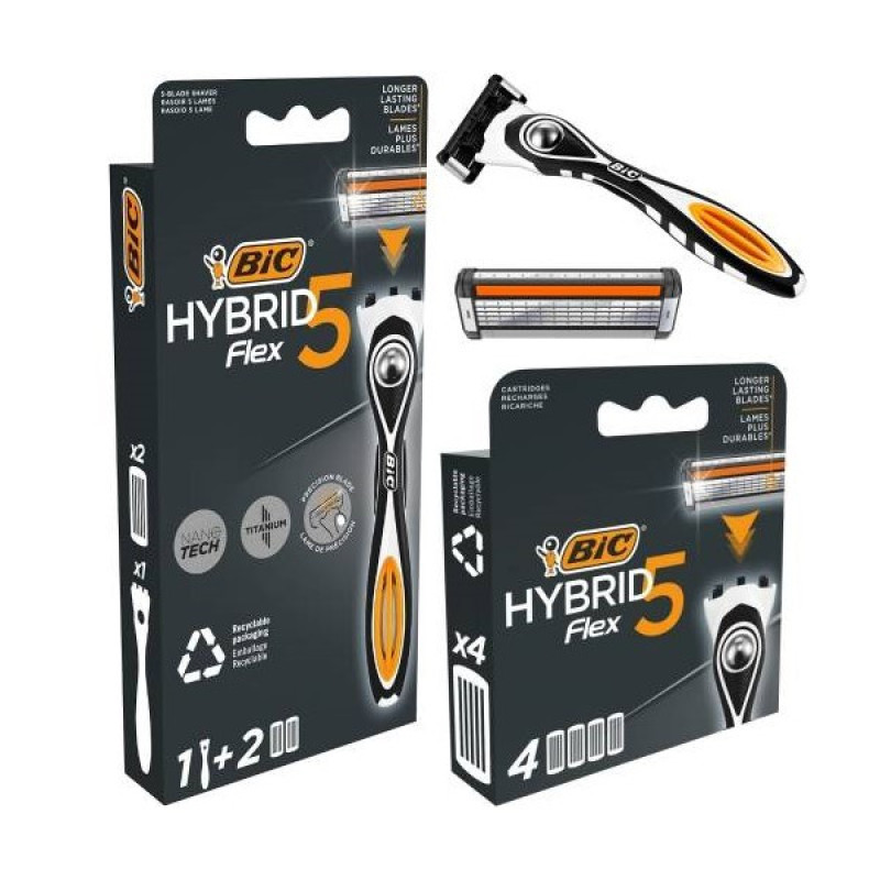 خود تراش بیک مدل HYBRID 5 FLEX به همراه تیغ یدک بسته 6 عددی