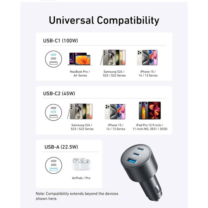 شارژر فندکی 100 وات 3 پورت انکر مدل B2737 به همراه کابل USB-C به USB-C