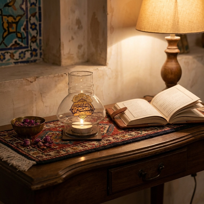 جاشمعی مدل مذهبی پایه چوبی طرح السلام علیک یا اباالفضل ع و السلام علیک یا اباعبدالله ع کد 102667