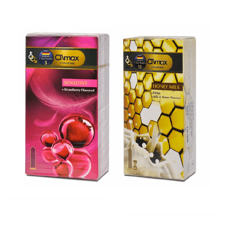 کاندوم کلایمکس مدل Sensitive بسته 12 عددی به همراه کاندوم کلایمکس مدل Honey Milk  بسته 12 عددی