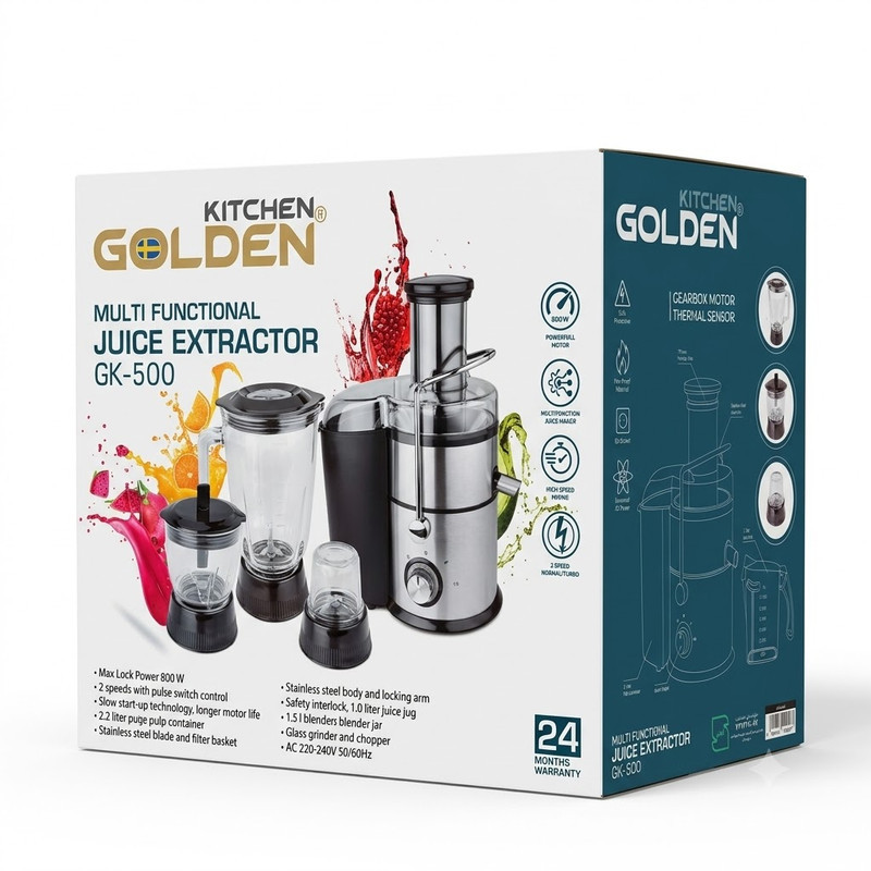 آبمیوه‌گیری چند کاره 800 وات گلدن کیچن مدل Gk500